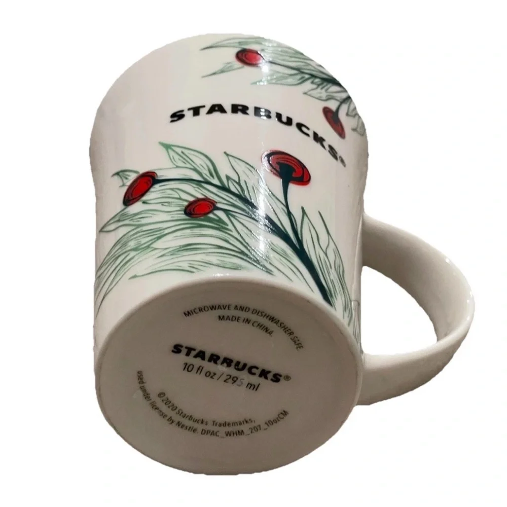 Starbucks Coffee Mug White‎ Floral Red Berries 10 fl oz